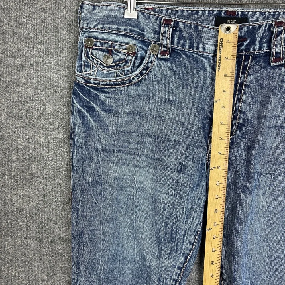 True Religion Ricky Relaxed Straight Jeans Mens 36 Blue Excellent Acid Wash